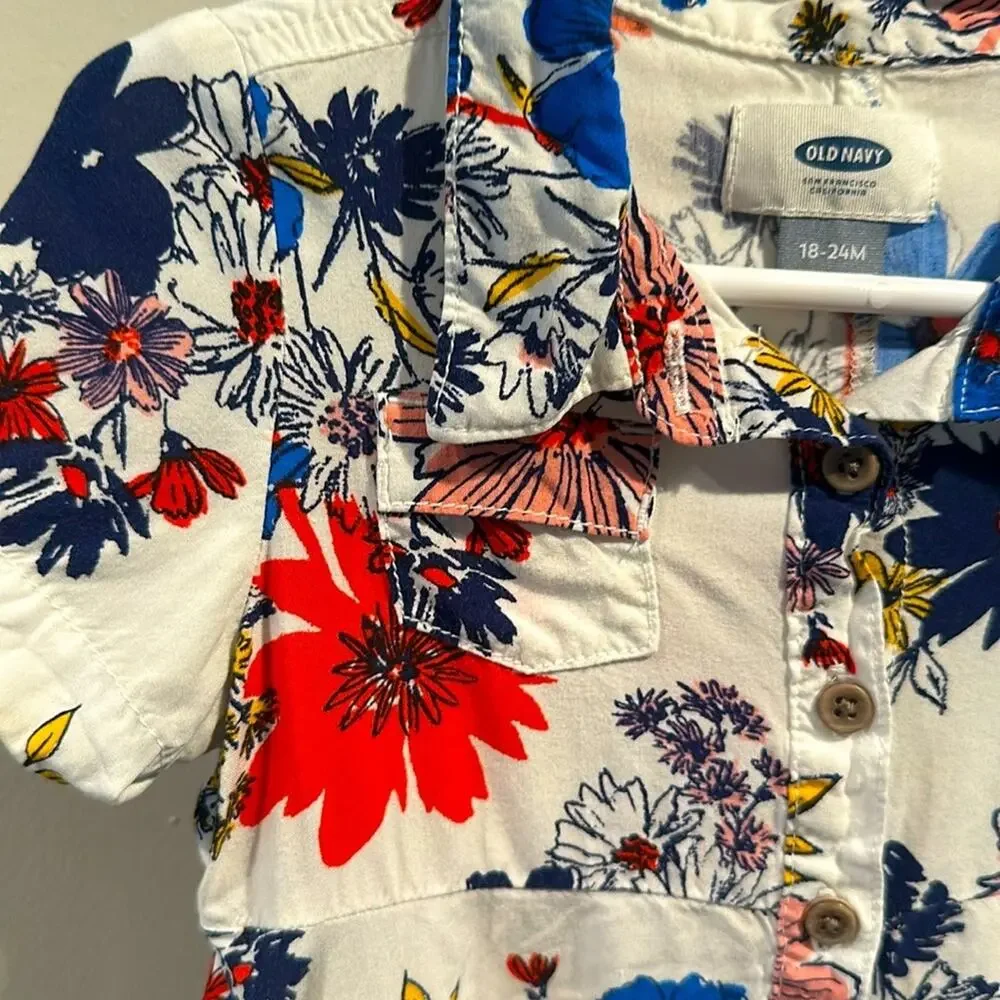 Old Navy Baby Girl 18-24 Month White Floral‎ Collared Dress
